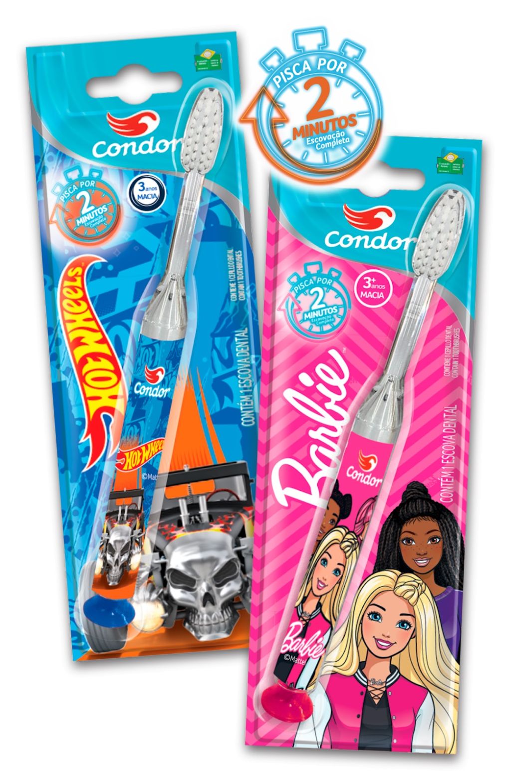 Condor amplia linha de higiene bucal com novas Escovas de Led Barbie e Hot Wheels