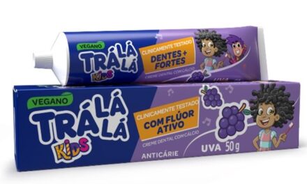 Creme Dental Trá Lá Lá Kids Uva traz QR Code do Projeto Lupinha